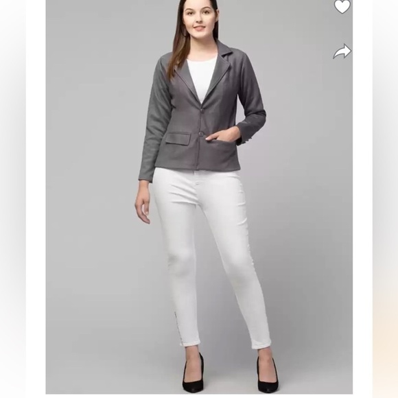 MEXX Women Solid Single Breasted Casual, Formal Blazer (Grey) Sz US 2 - Picture 3 of 16